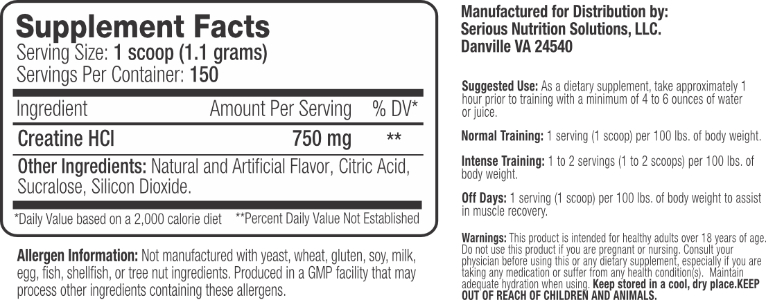 SNS Creatine HCl Powder – 150 servings