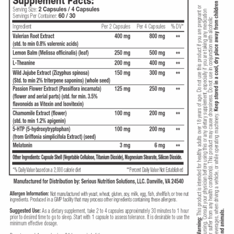 SNS Sleep Assist XT – 120 Veg Capsules - Evolution Supplements - SNS Sleep Assist Ingredients
