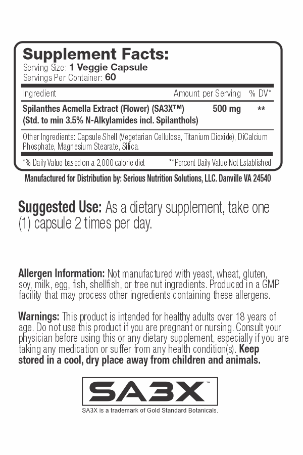 SNS Spilanthes XT – 60 Veg Caps - Evolution Supplements - SNS Splinthes XT Ingredients List