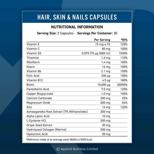 Applied Nutrition Hair Skin and Nails Supplement - 60 Caps
