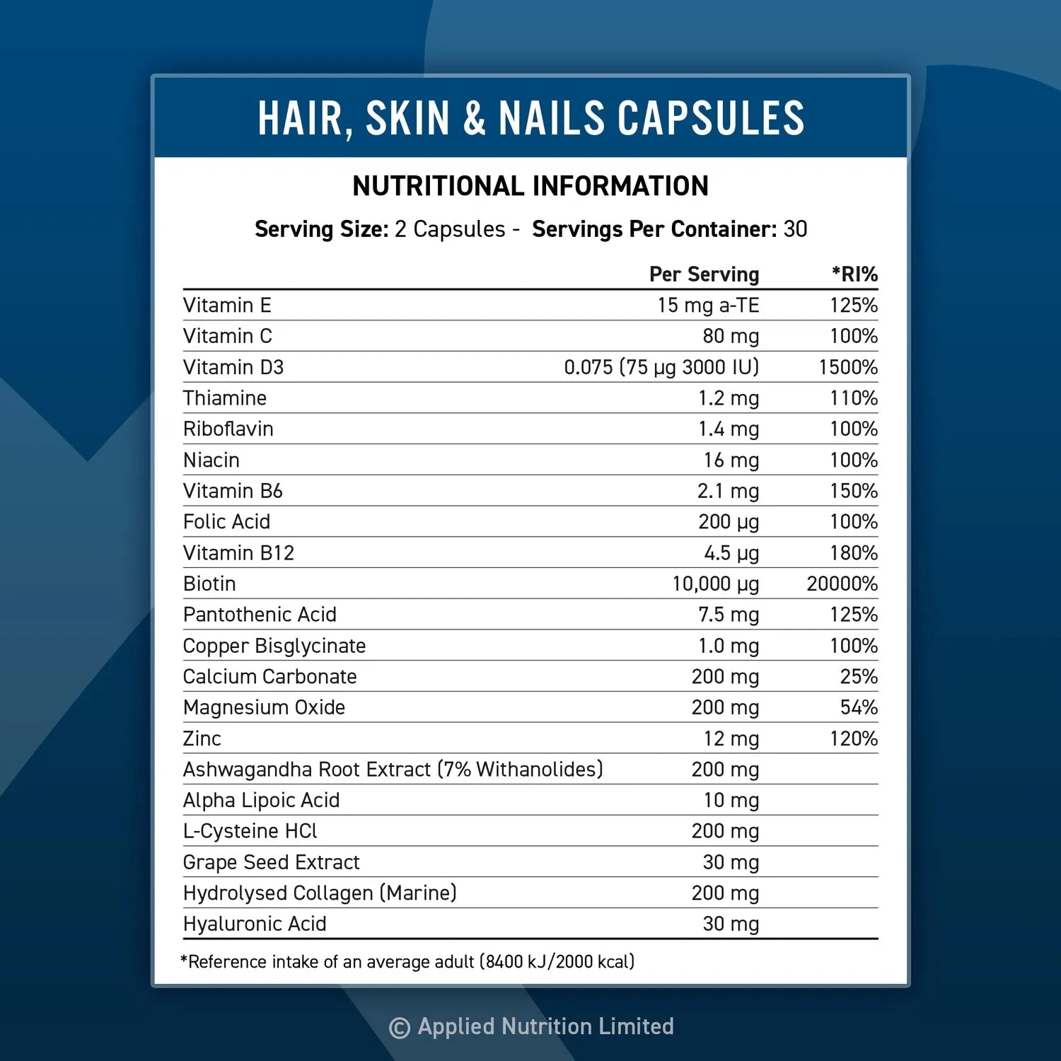Applied Nutrition Hair Skin and Nails Supplement - 60 Caps