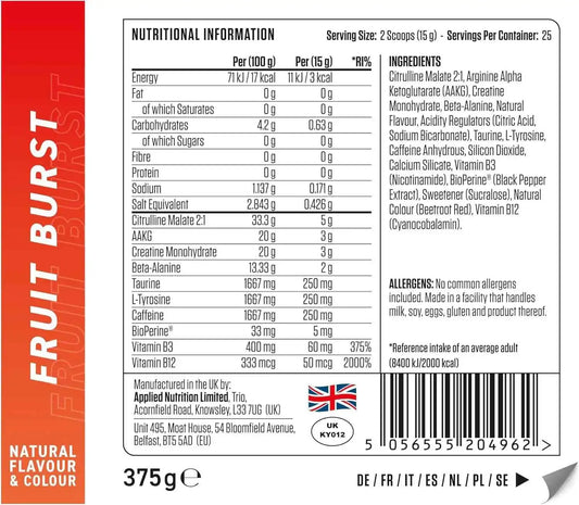 Applied Nutrition Preworkout Pump 3G - Pre Workout with Caffeine - Variety of Flavours