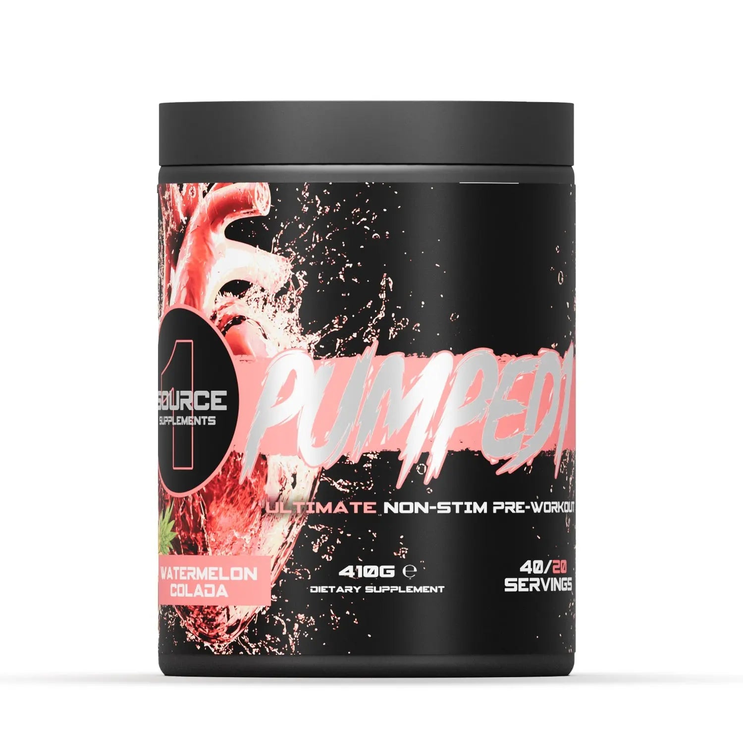 1SourceSupplements PUMPED1 Non-Stimulant Pre-Workout | 410g product packaging