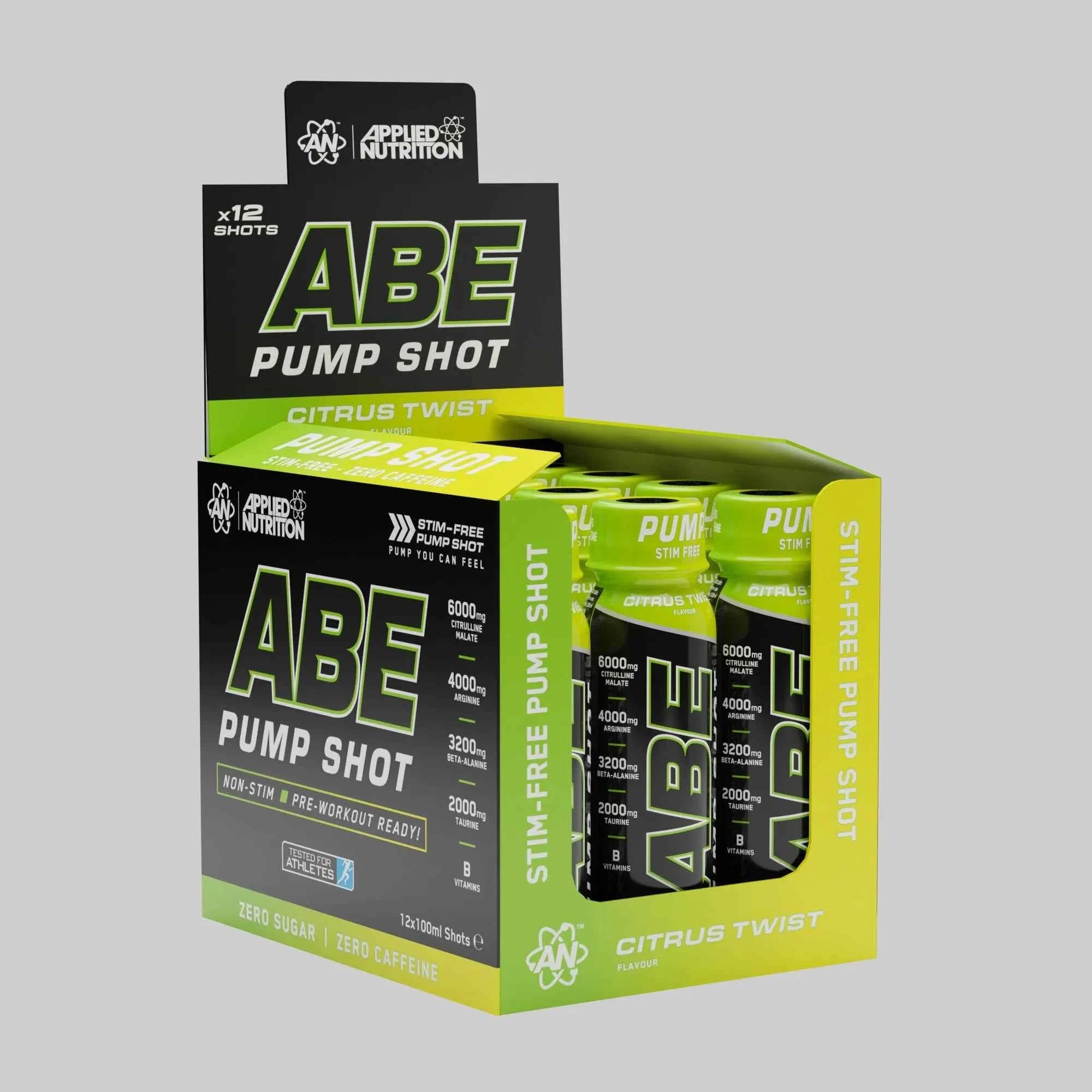 ABE Pump Pre Workout Shots - Stim & Caffeine Free - Box of 12 in Variety of Flavours