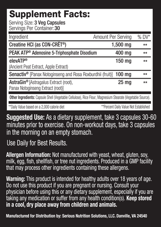 SNS ATP Elite – 90 Veg Caps - Evolution Supplements - ATP Ingredients List