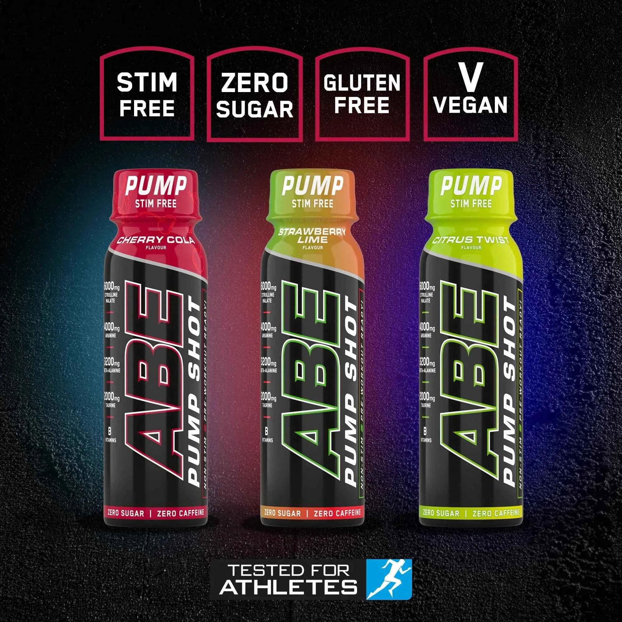 ABE Pump Pre Workout Shots - Stim & Caffeine Free - Box of 12 in Variety of Flavours