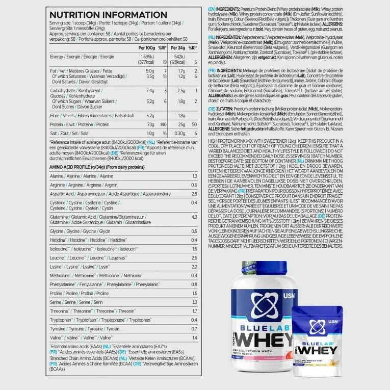 USN Blue Lab Whey Protein - Variety of Flavours & Sizes