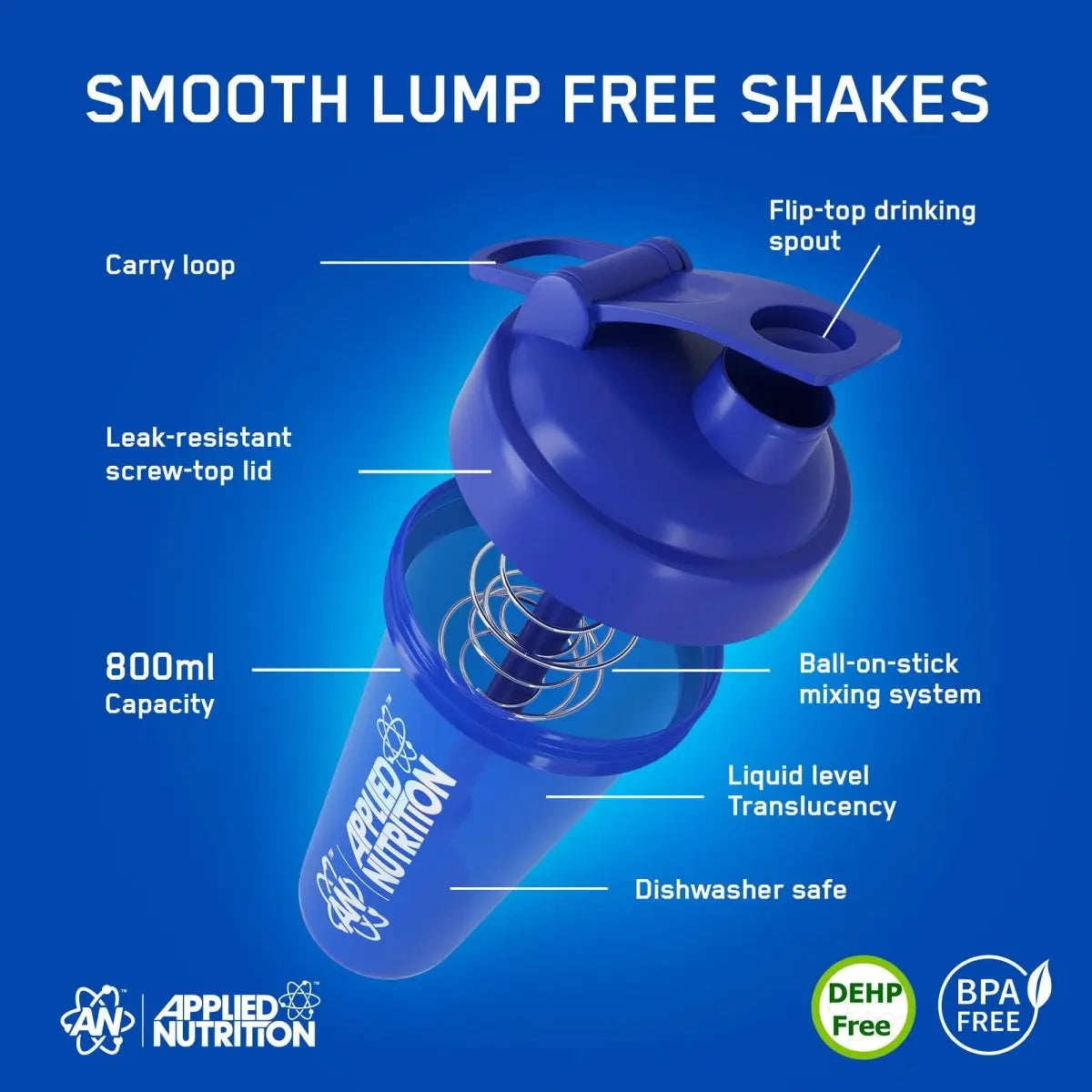 Applied Nutrition Blue Premium Shaker 800ml – Leak-Resistant Protein Shaker