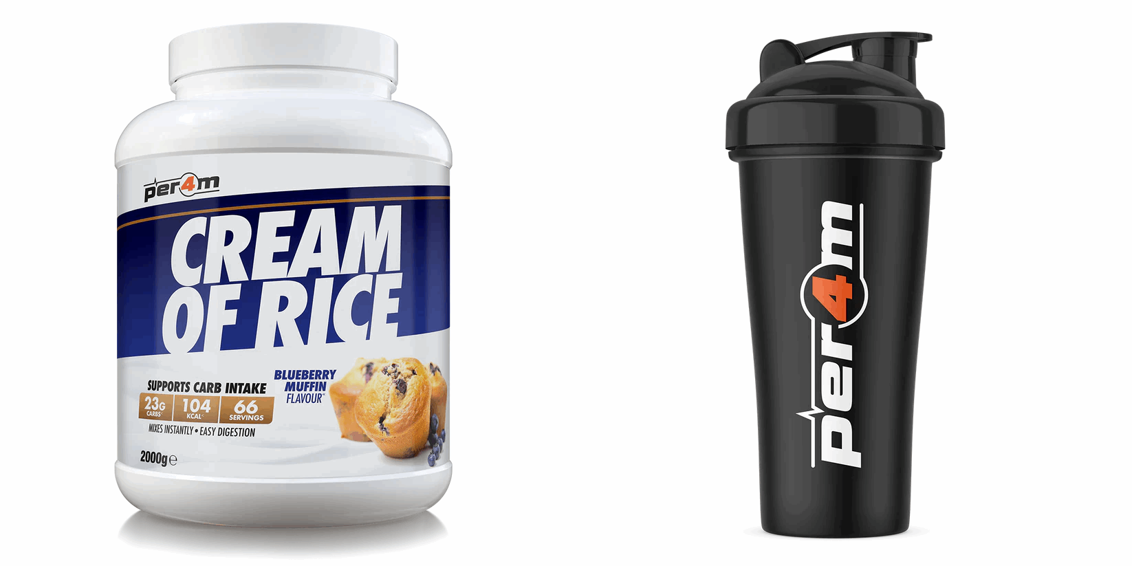 Perm Cream of Rice 2kg (Variety of Flavours) + Per4m Shaker 700ml Bundle