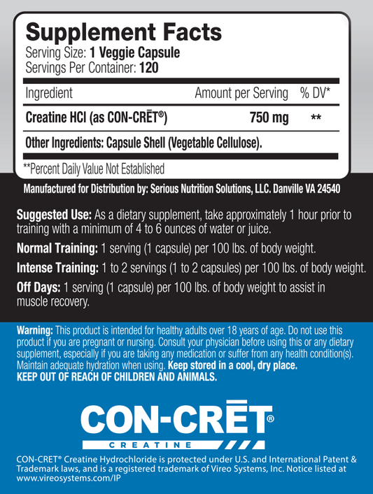 SNS Creatine HCL – 120 Caps - Evolution Supplements - Creatine HCL Ingredients