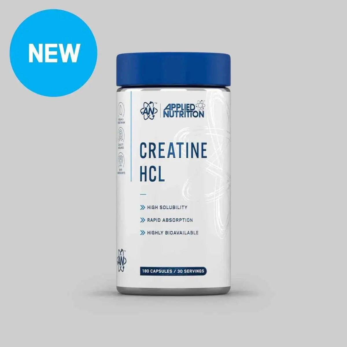 Applied Nutrition Creatine HCL 180 capsules bottle, front view