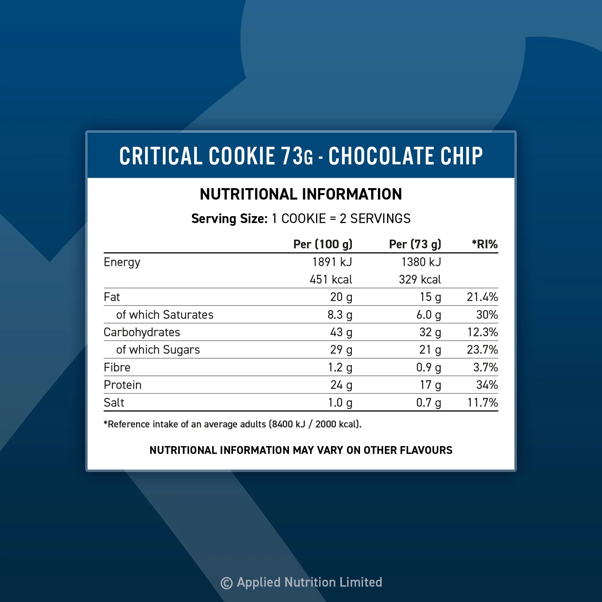 Applied Nutrition Critical Cookie 73g High Protein Cookie - Variety of Flavours & Sizes