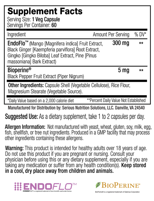 SNS EndoFlo XT - 60 Veg Caps - Evolution Supplements - SNS Endoflo Ingredients