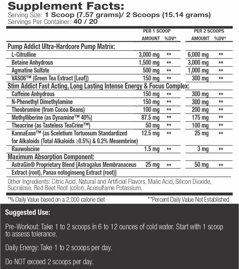 Muscle Addiction - Pump Addict Ultra Hardcore - Variety of Flavours