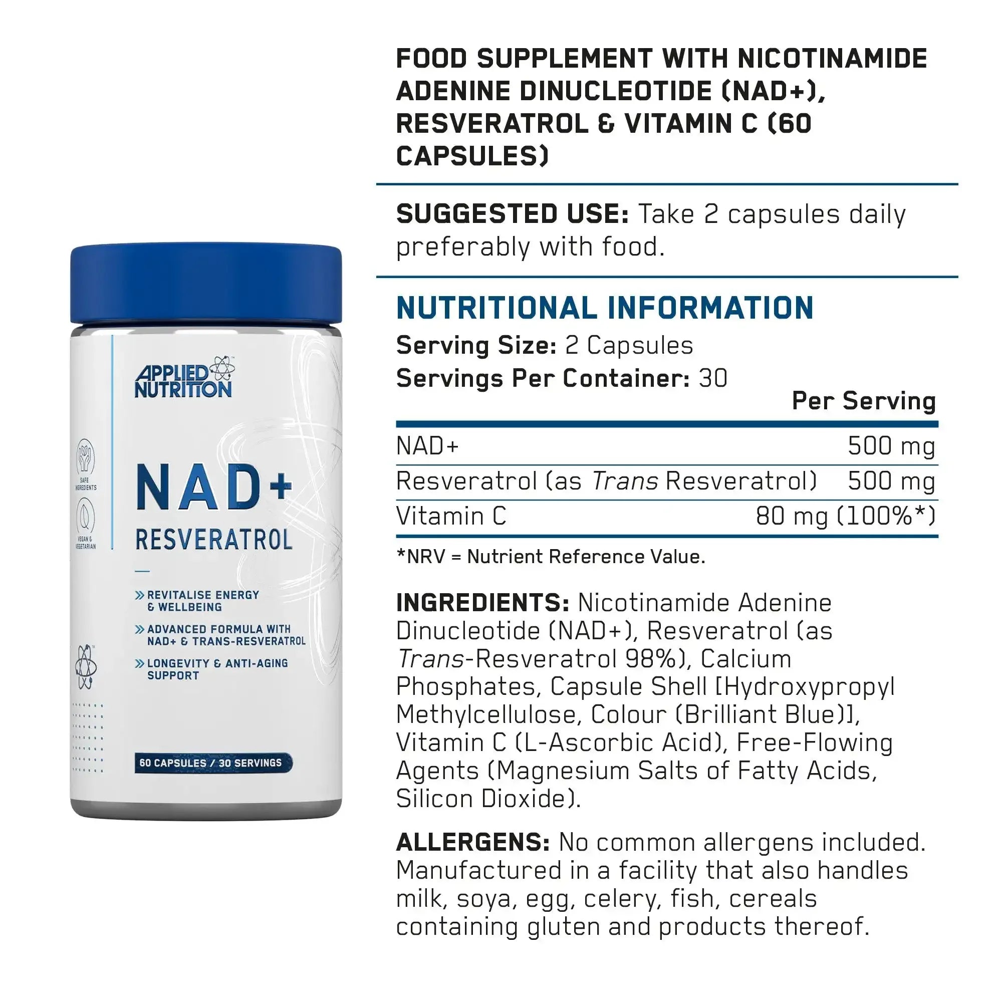 Applied Nutrition NAD+ Resveratrol - 60 Capsules