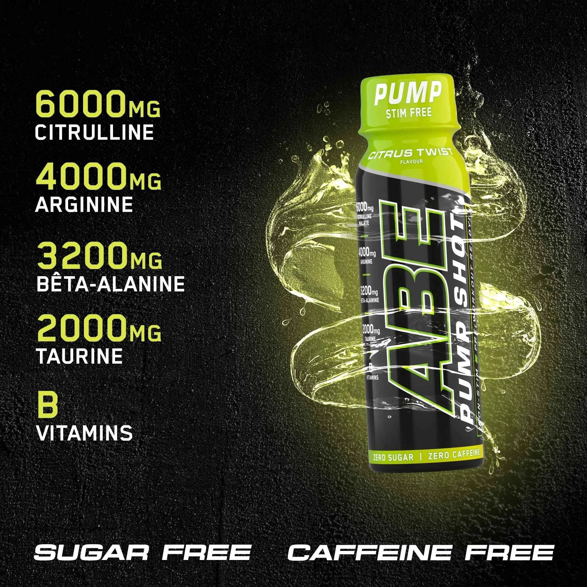 ABE Pump Pre Workout Shots - Stim & Caffeine Free - Box of 12 in Variety of Flavours