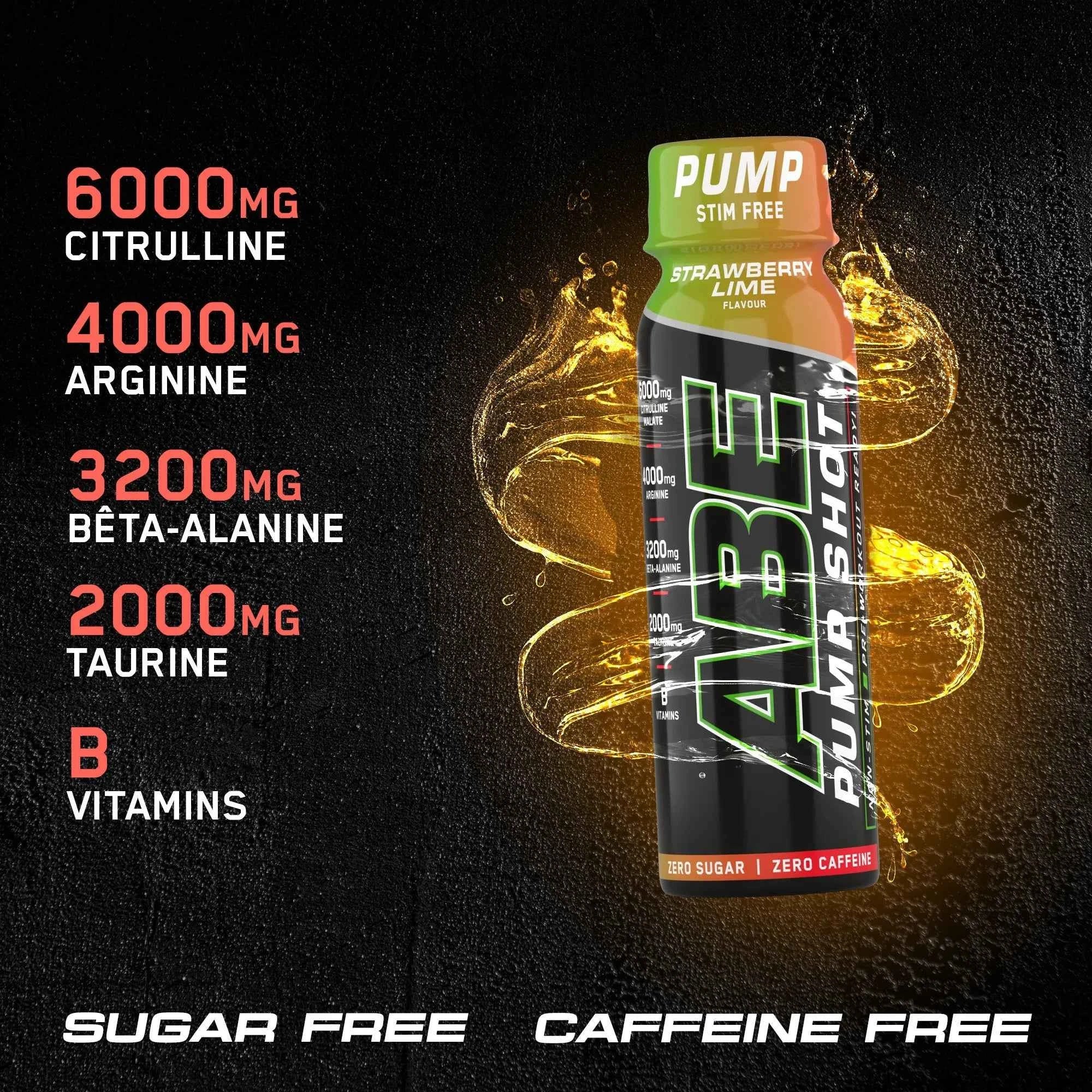 ABE Pump Pre Workout Shots - Stim & Caffeine Free - Box of 12 in Variety of Flavours