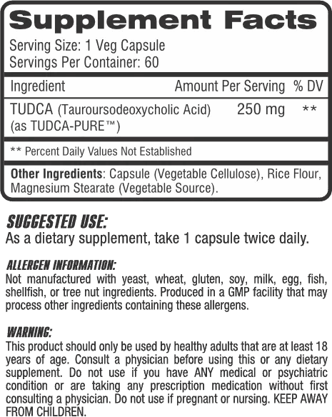CEL TUDCA - 60 Veg Caps - Evolution Supplements - CEL TUDCA Ingredients