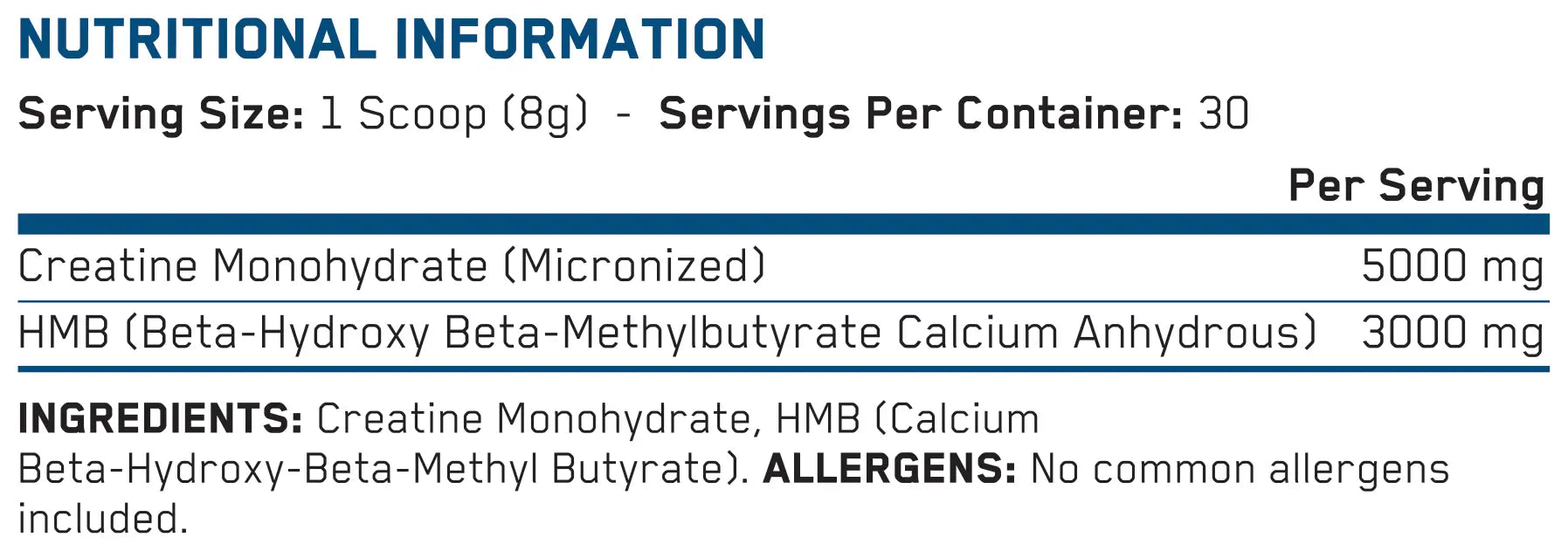 Applied Nutrition Creatine + HMB 240g nutritional information cropped