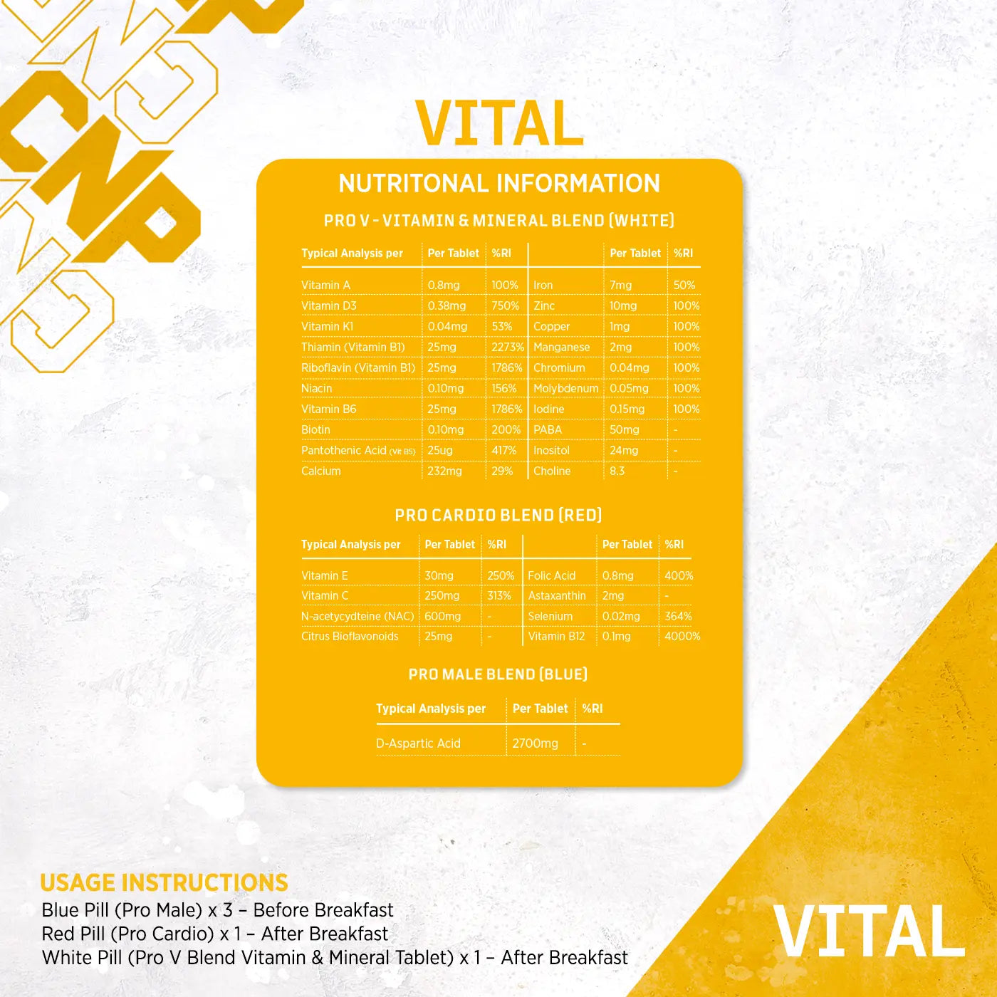 CNP Provital+ nutritional information and ingredients label