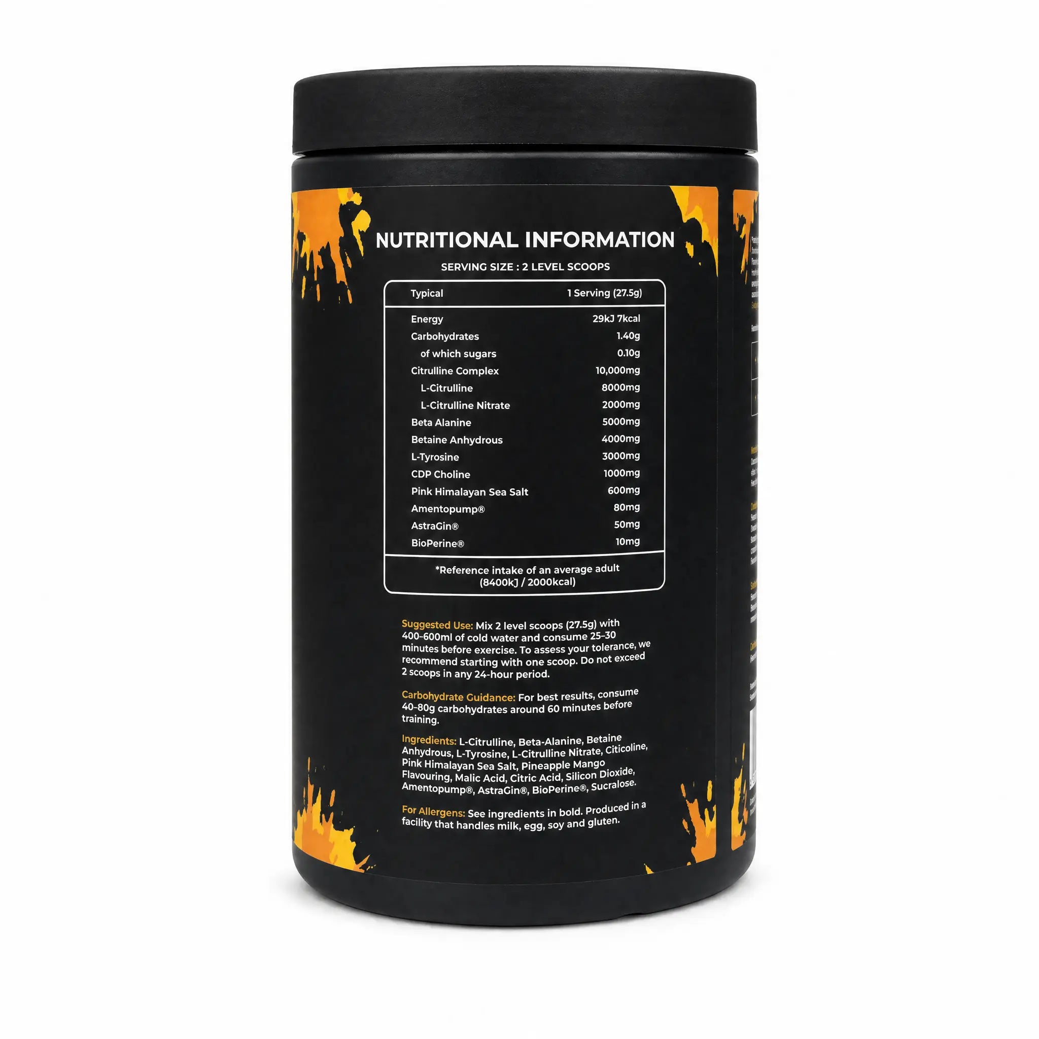 Darkstims Pump V2 550g nutritional information and ingredients per 27.5g serving