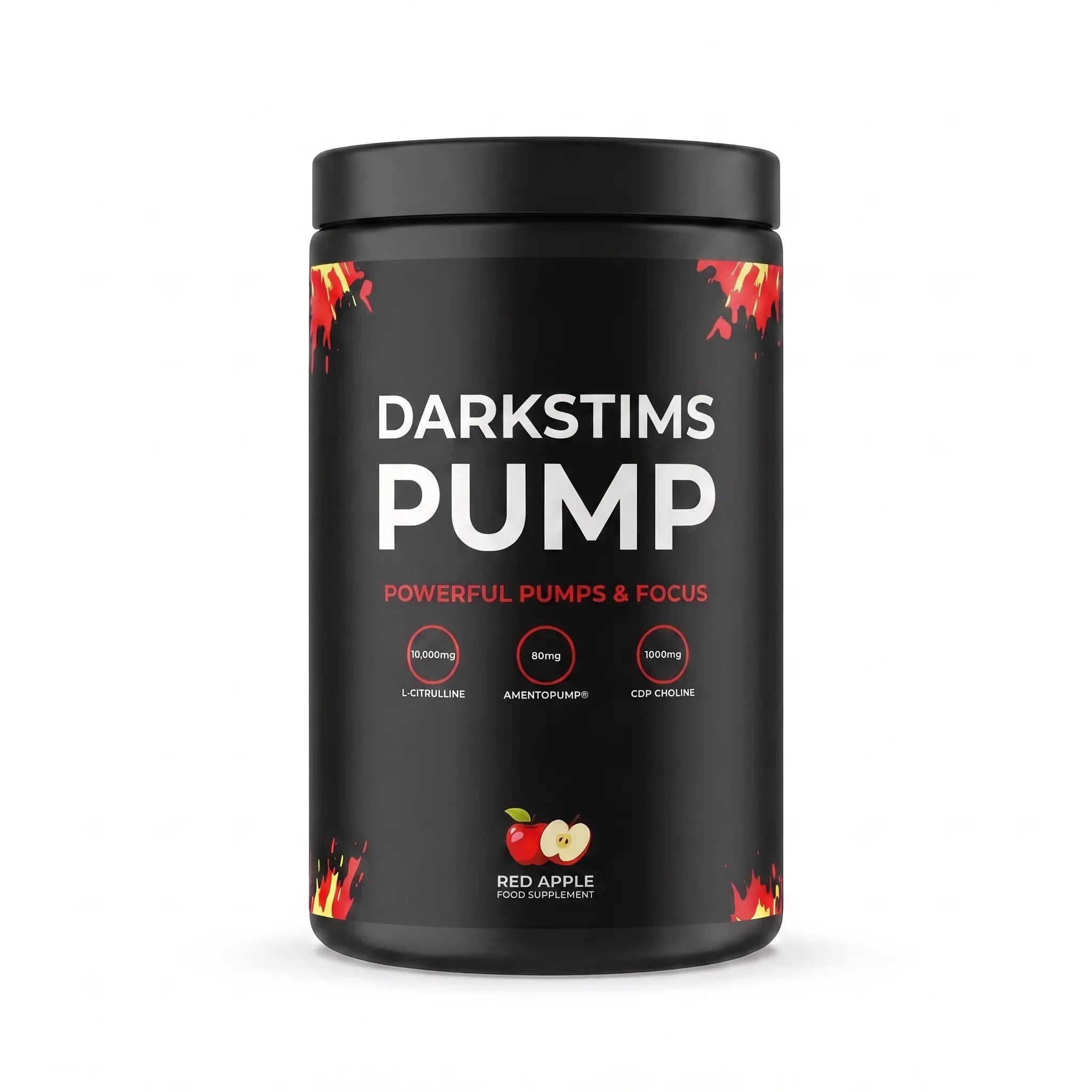 Darkstims Pump V2 550g Red Apple caffeine-free pre-workout tub