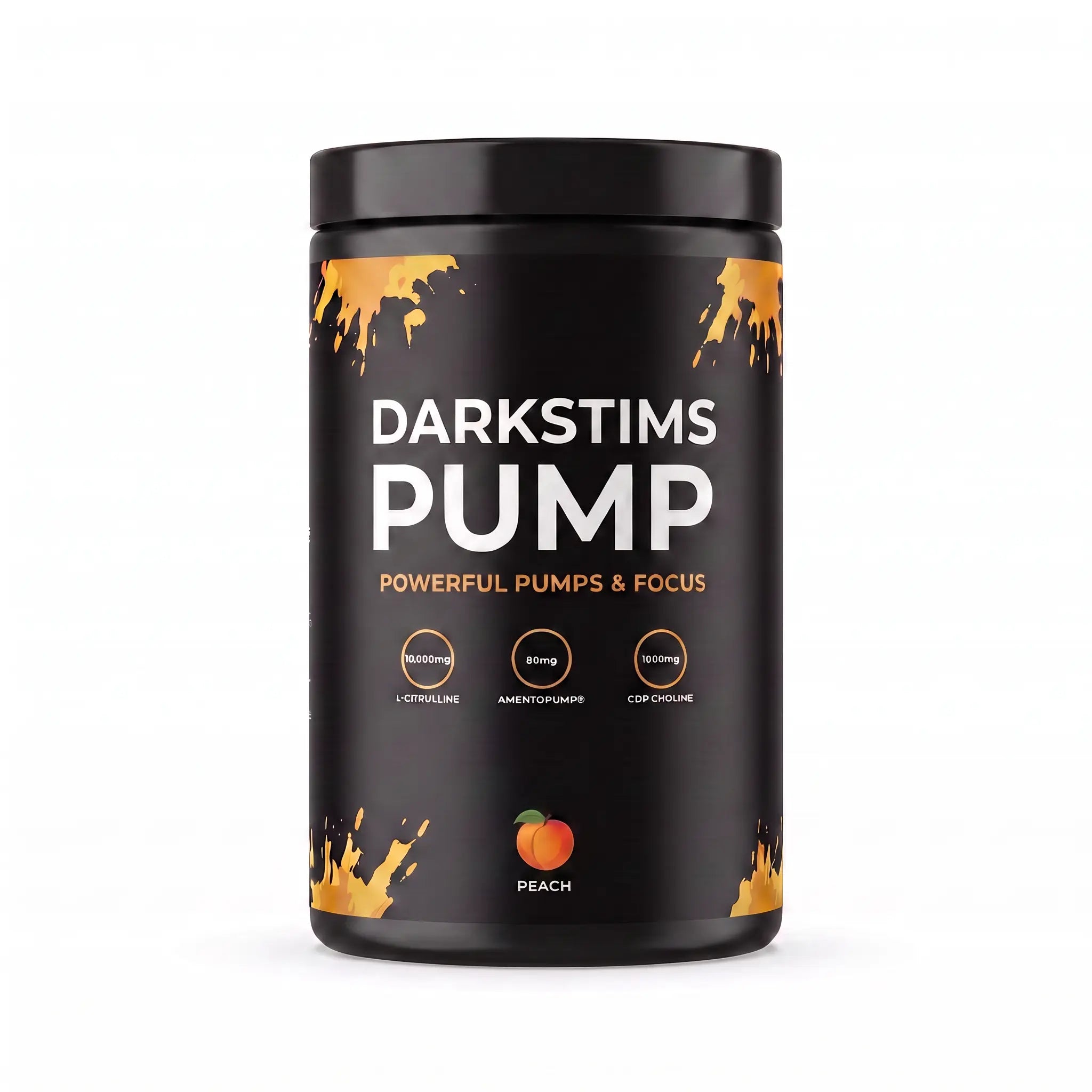 Darkstims Pump V2 550g Peach caffeine-free pre-workout tub