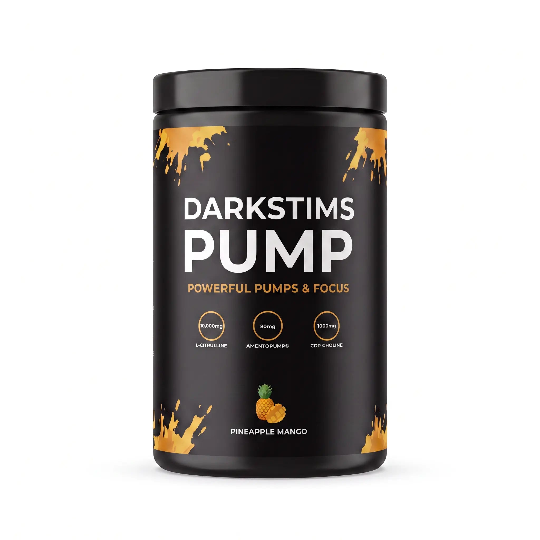 Darkstims Pump V2 550g Pineapple Mango caffeine-free pre-workout tub