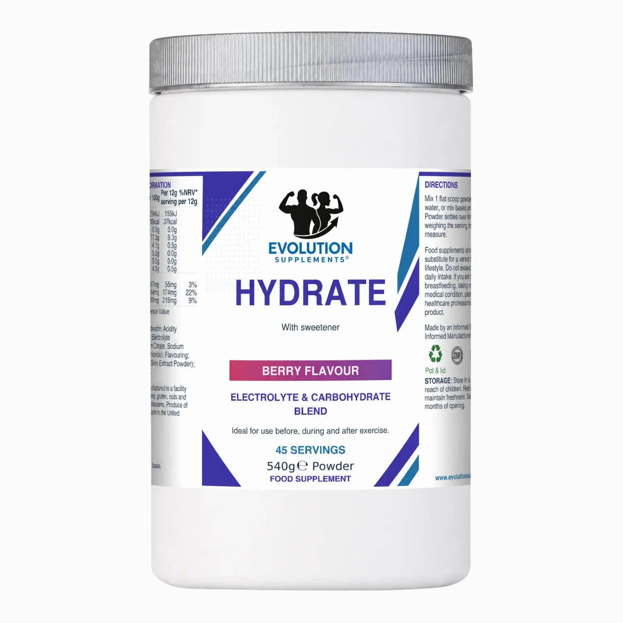 Evolution Supplements Hydrate Berry 540g full tub, 45 servings