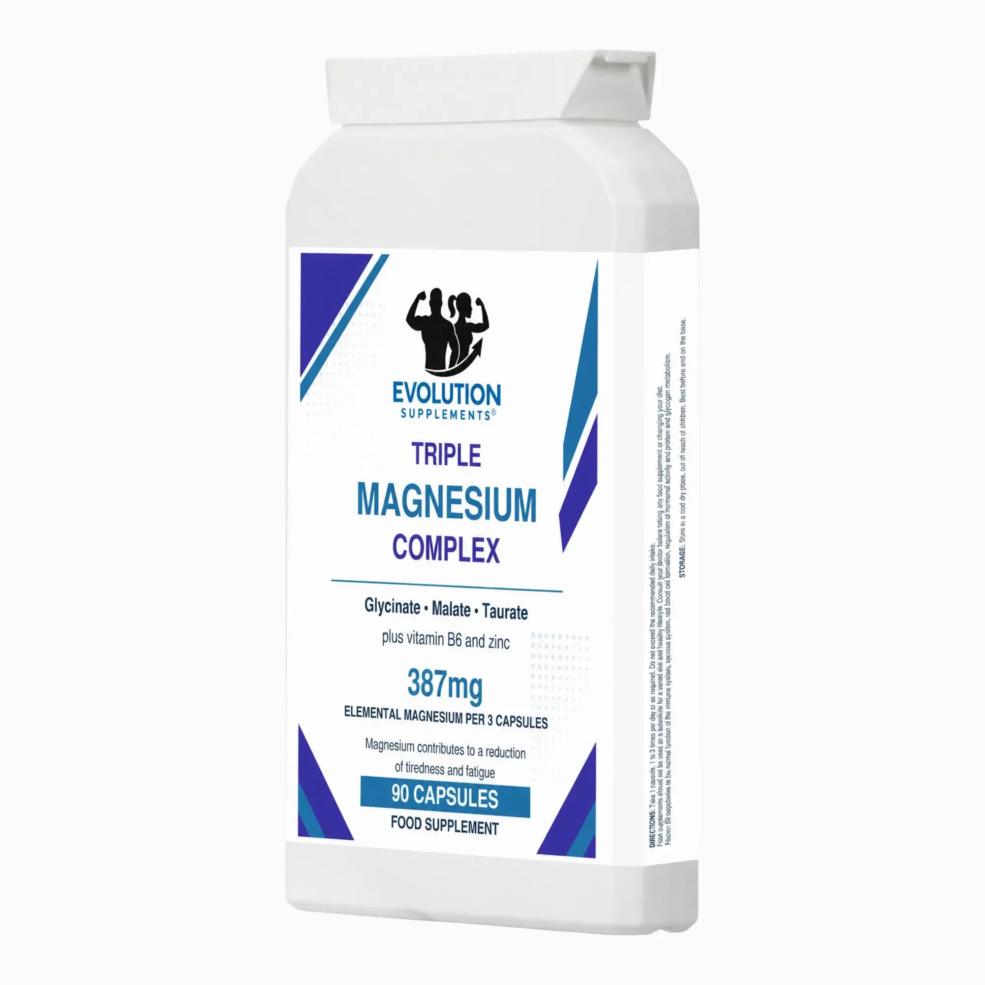 Evolution Supplements Triple Magnesium Complex 90 capsules front and directions view