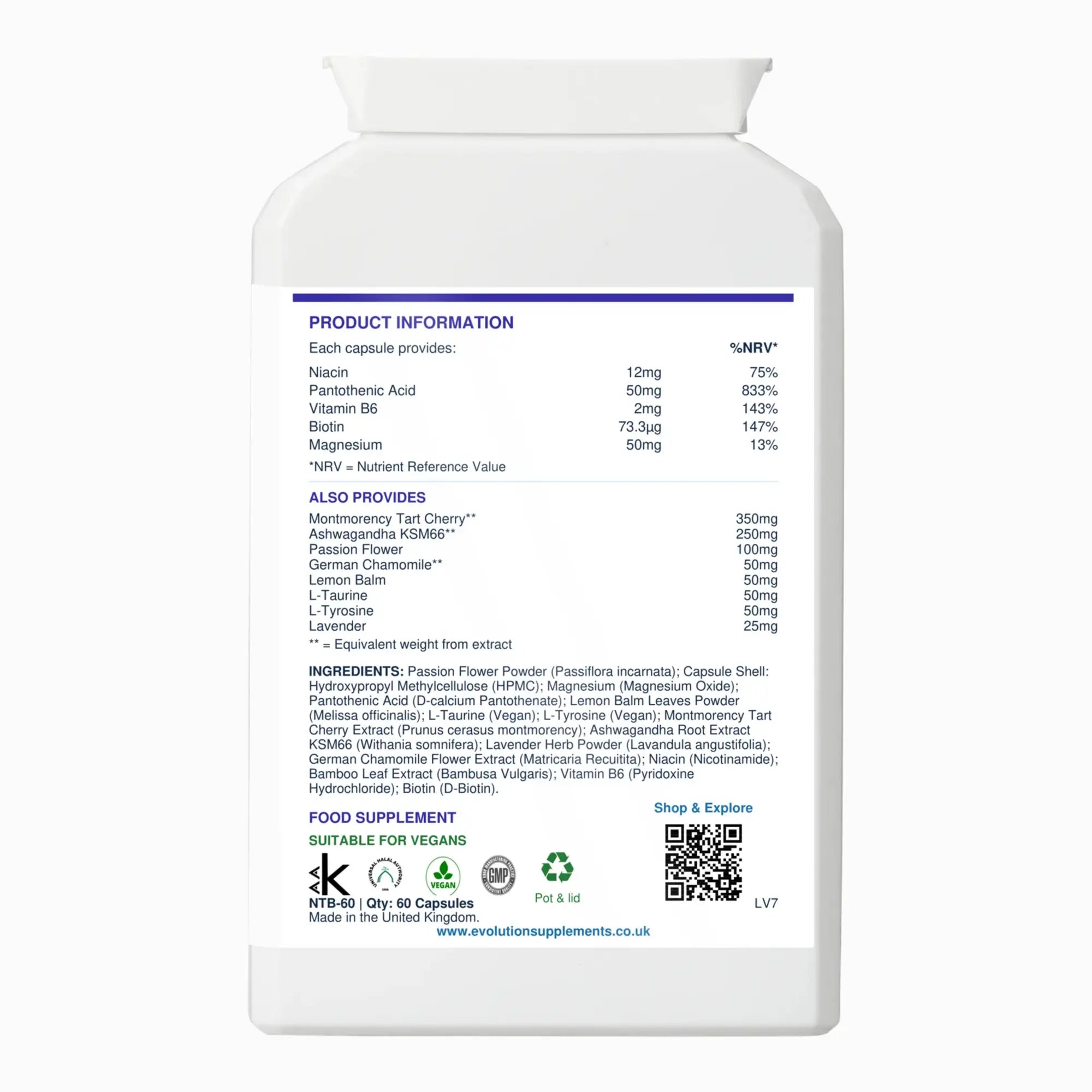 Evolution Supplements Night-Plex nutritional information and ingredients per capsule