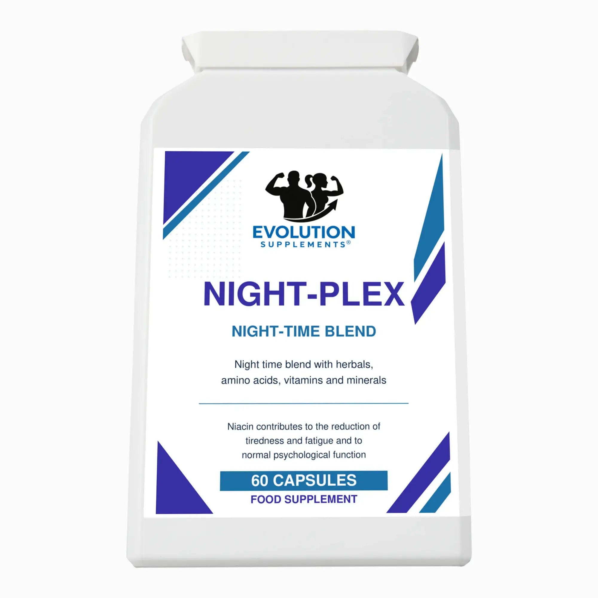 Evolution Supplements Night-Plex Night-Time Blend 60 capsules elevated front view