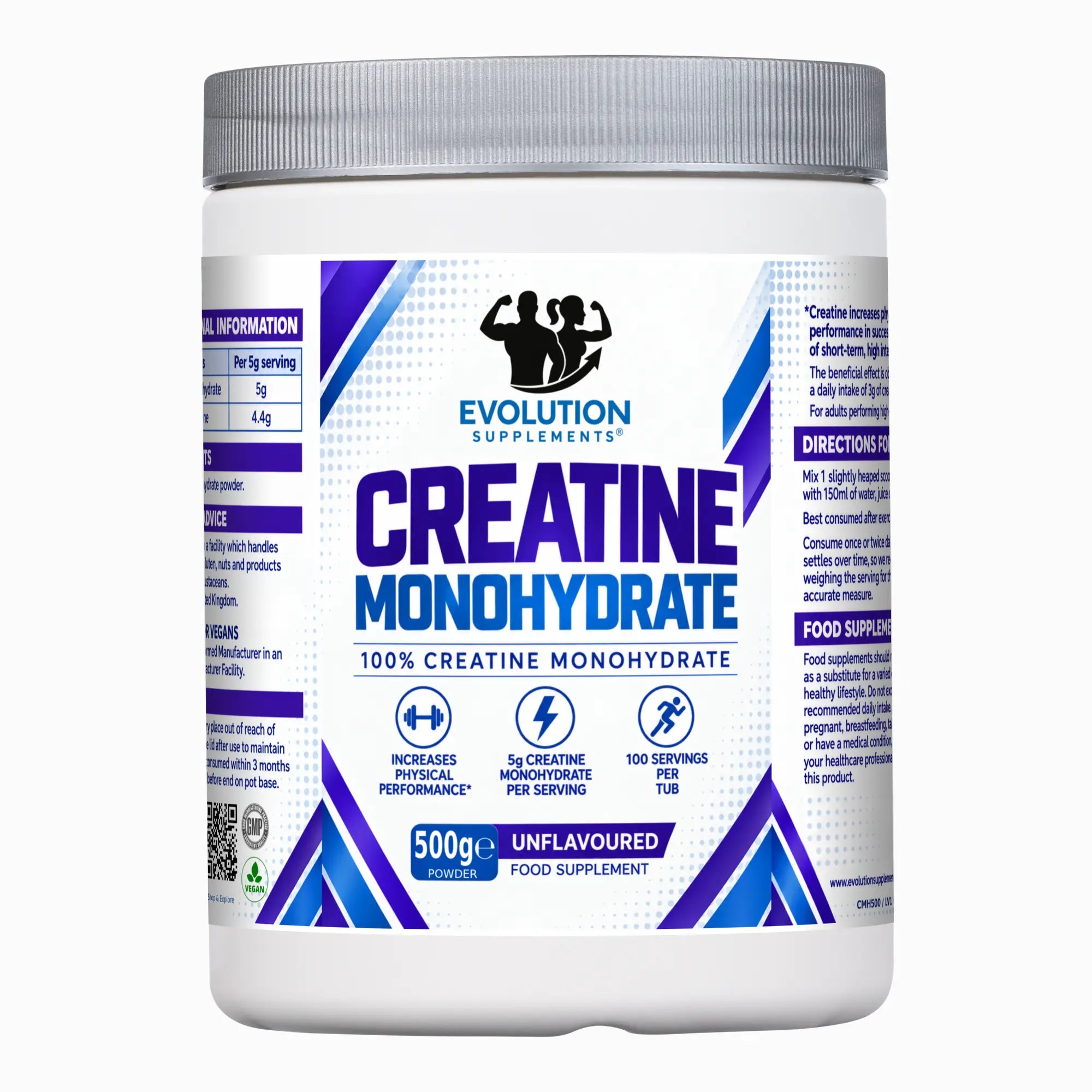 Evolution Supplements Creatine Monohydrate 500g unflavoured full tub