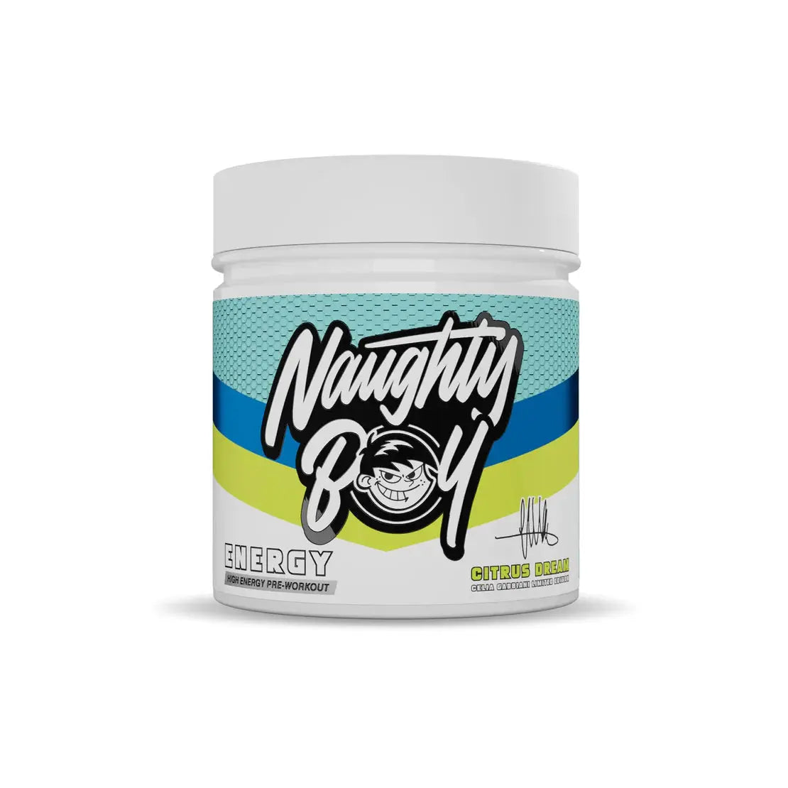 Naughty Boy ENERGY Pre-Workout 390g – Citrus Dream flavour tub