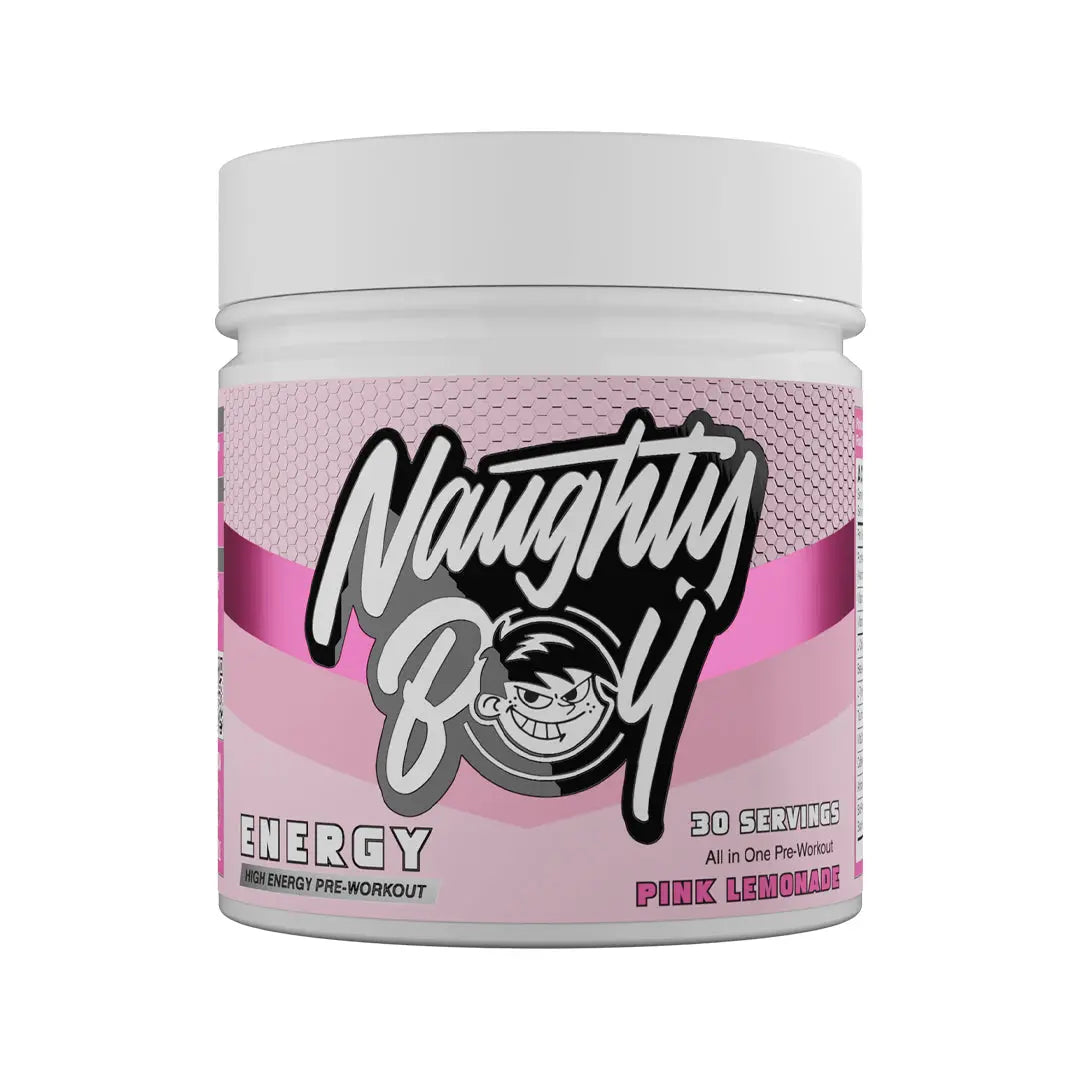 Naughty Boy ENERGY Pre-Workout 390g – Pink Lemonade flavour tub