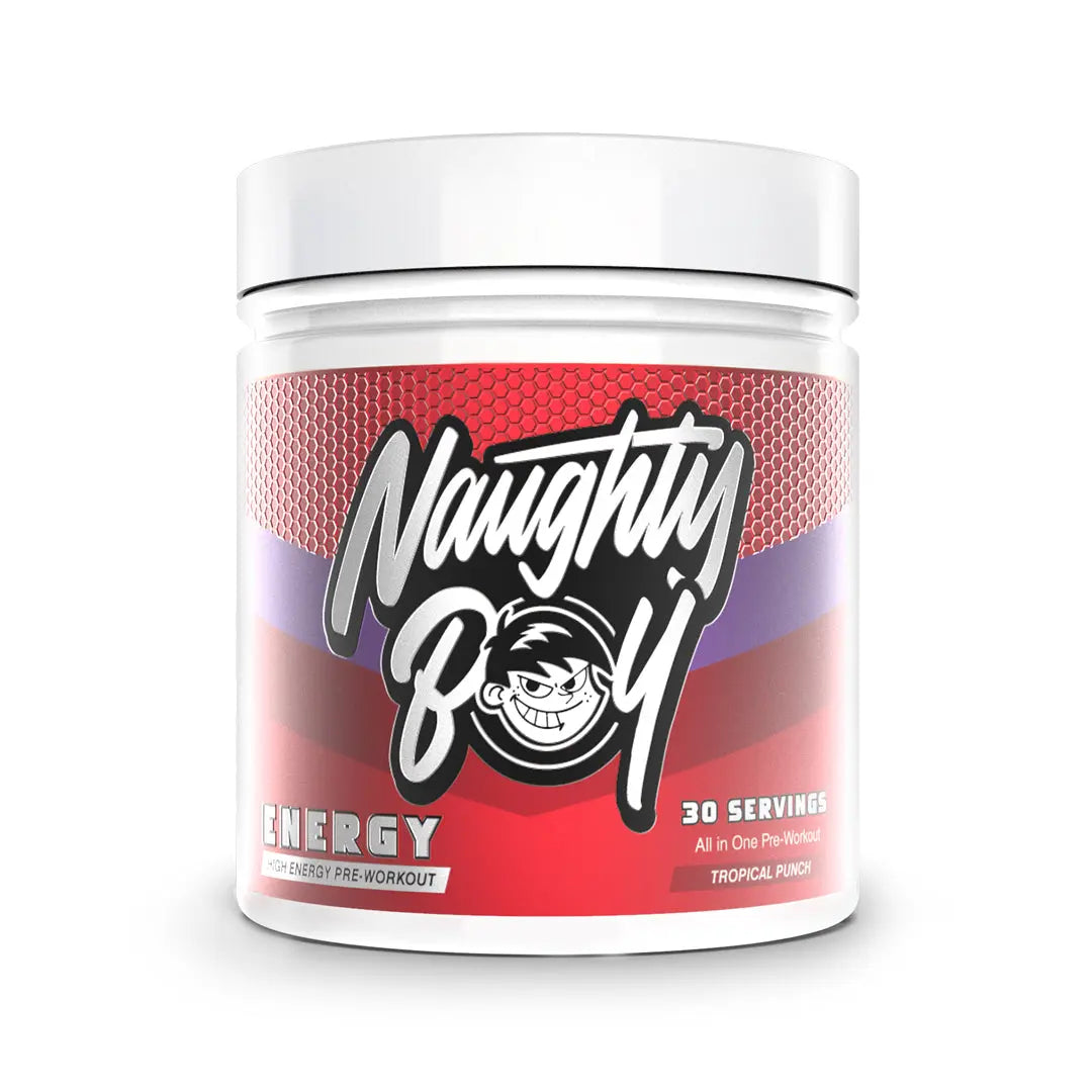 Naughty Boy ENERGY Pre-Workout 390g – Tropical Punch flavour tub
