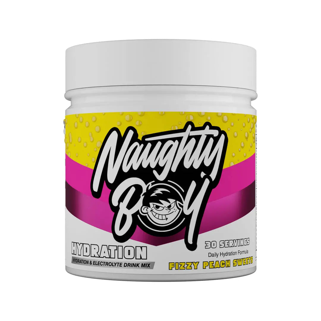 Naughty Boy Hydration 255g – Fizzy Peach Sweets flavour tub