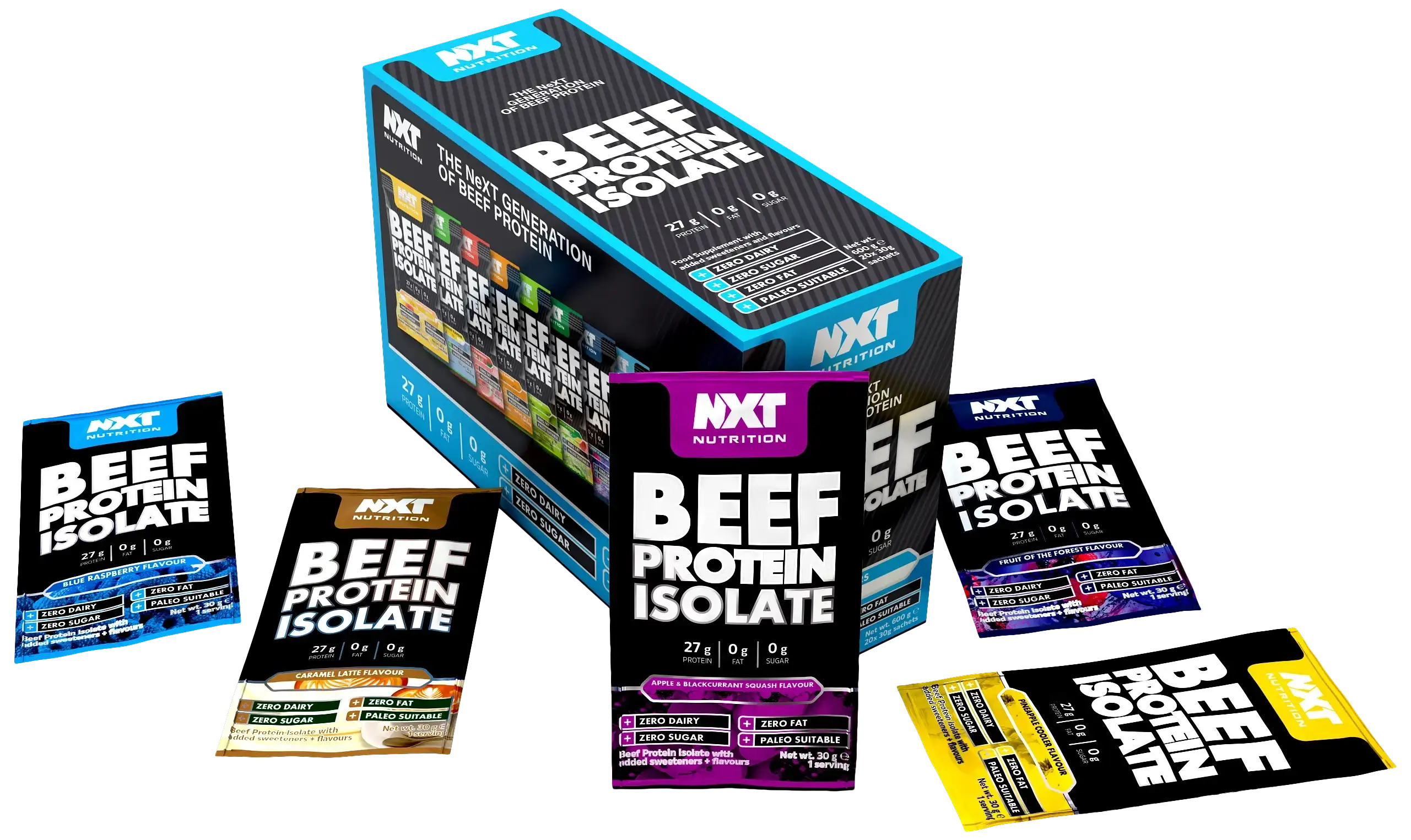 NXT Nutrition Beef Protein Isolate | 90% Protein | 30g Sachet - Variety of Flavours