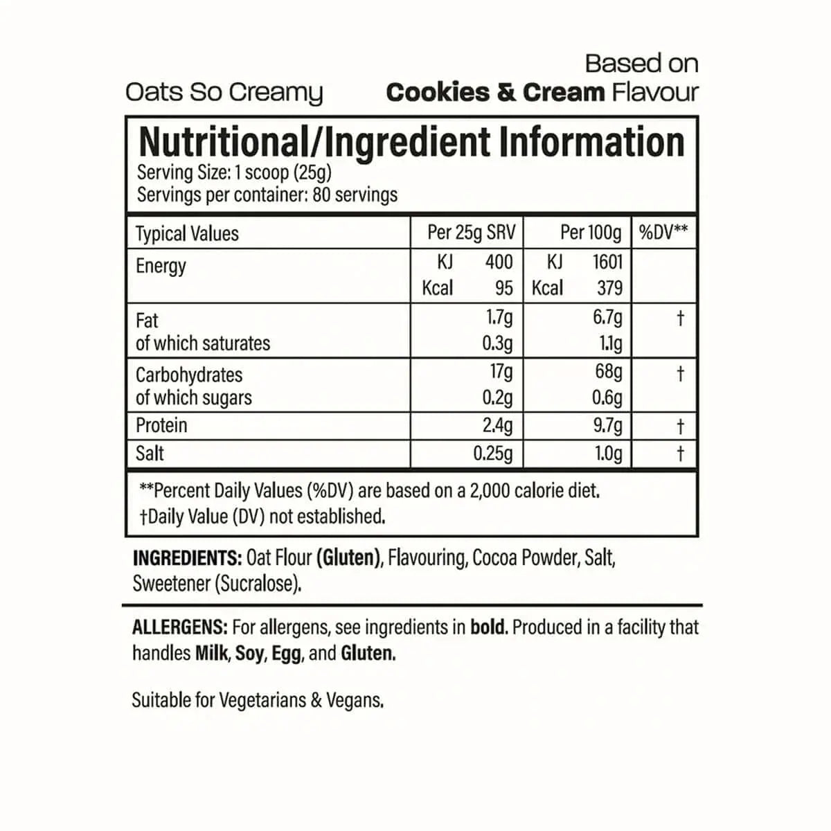 Trained By JP Oats So Creamy Nutrition Facts