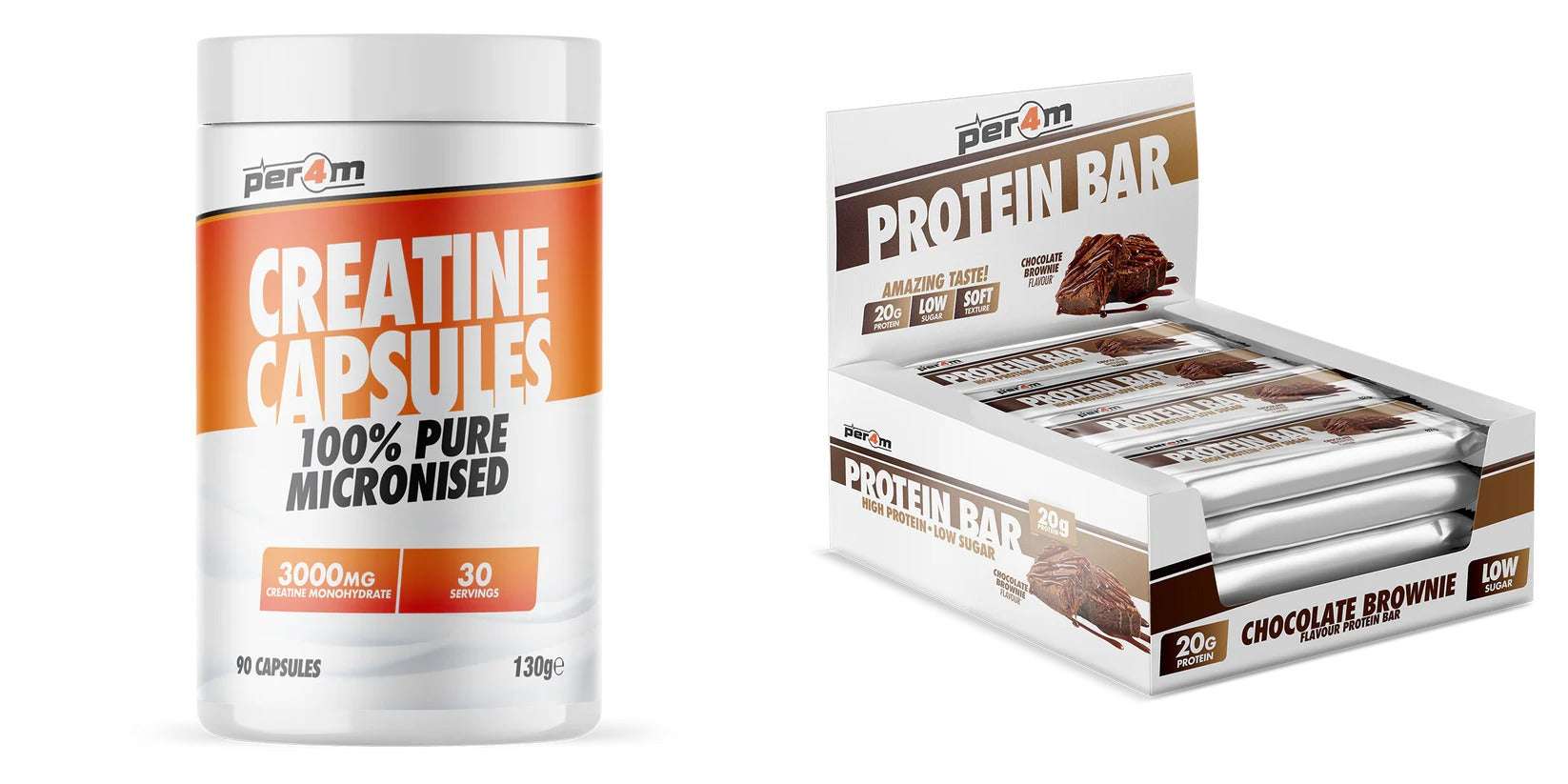 Per4m Creatine 90 Capsules & Per4m Protein Bar 12x62g 'On The Go' Bundle