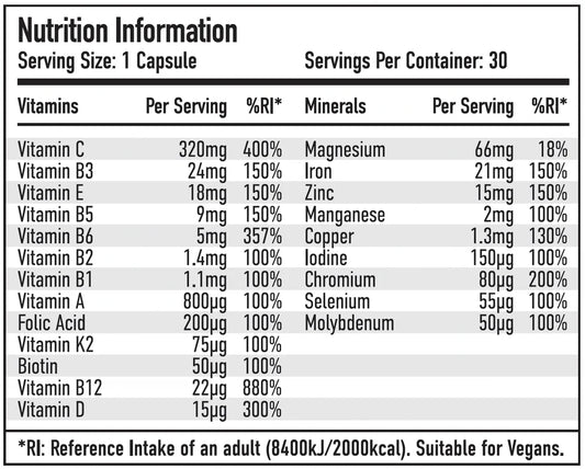 Per4m Multivitamin Multi Vita+Min - 30 Capsules - Evolution Supplements