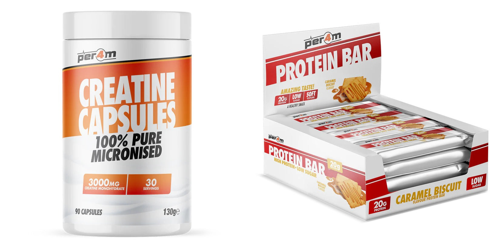 Per4m Creatine 90 Capsules & Per4m Protein Bar 12x62g 'On The Go' Bundle