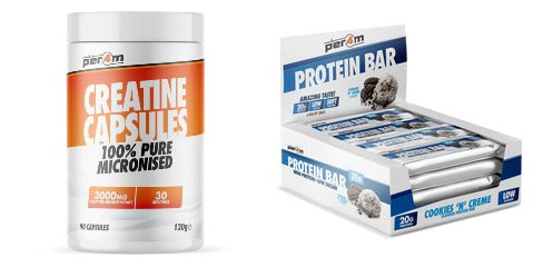 Per4m Creatine 90 Capsules & Per4m Protein Bar 12x62g 'On The Go' Bundle