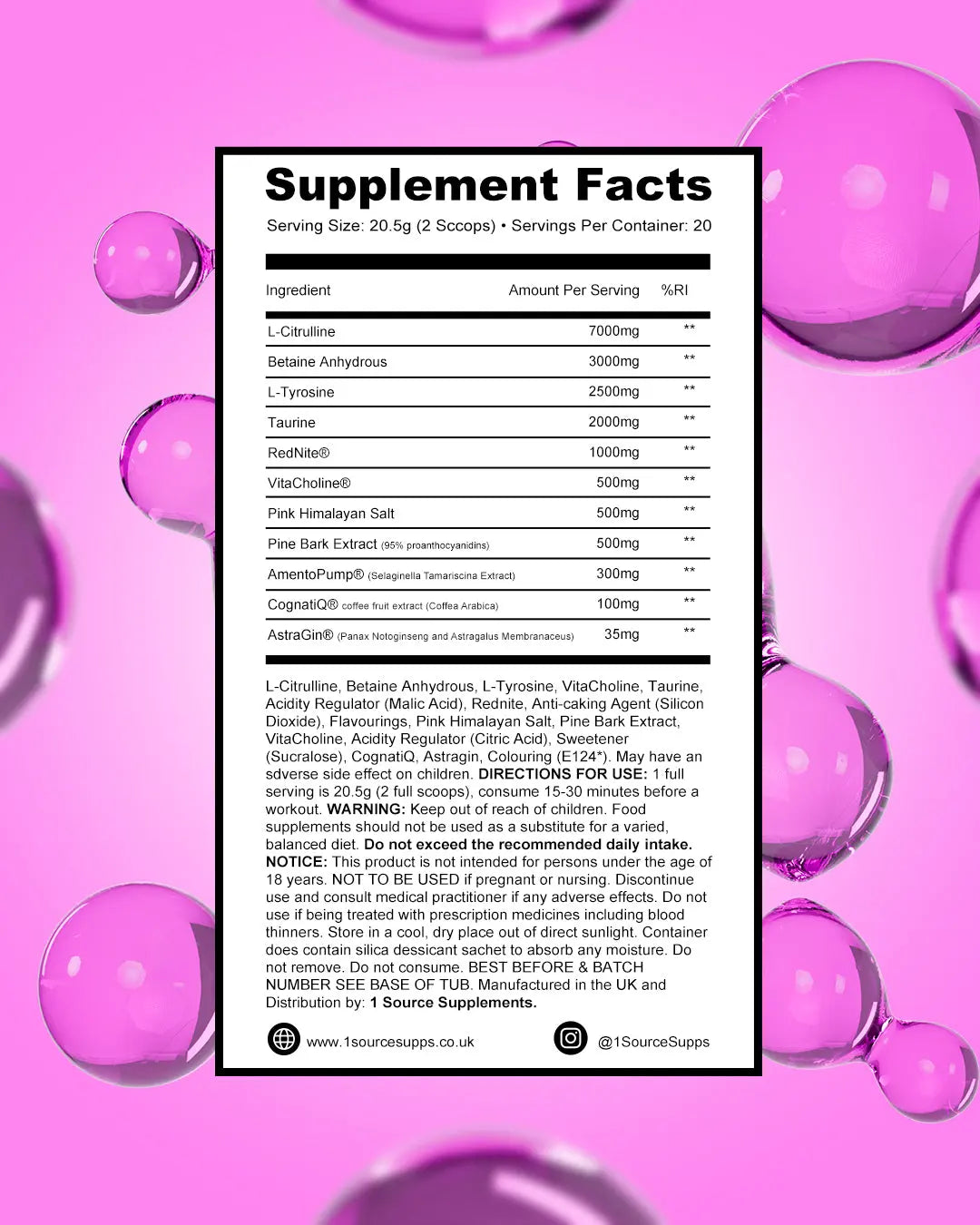1SourceSupplements PUMPED1 Non-Stimulant Pre-Workout | 410g product image 4